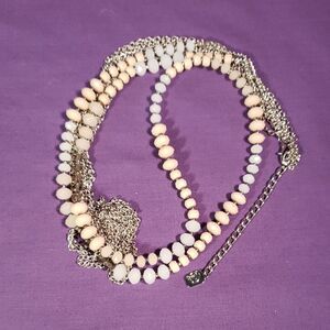 You & I Signed Long 4 Layer Necklace With Matching Earrings, Silver Tone, New